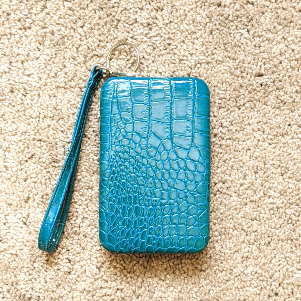 Teal snake skin pattern wristlet